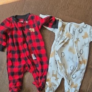 Simple Red and Black Buffalo Plaid Fleece Footed One-Piece